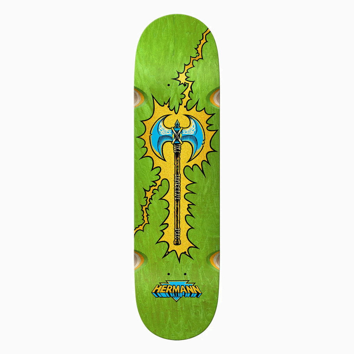 Real Hermann Stene Battle Axe Skateboard Deck - Green Stain(Wheel Wells)