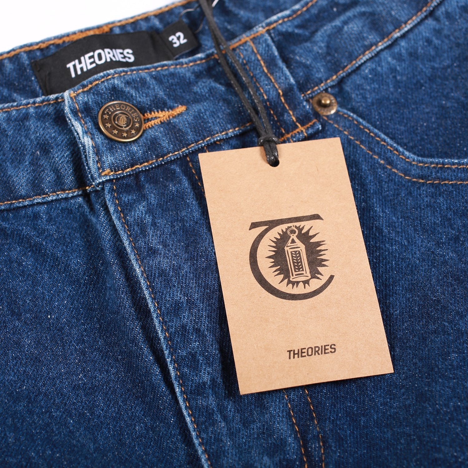 Washed Blue Theories Brand Plaza Jeans Detail