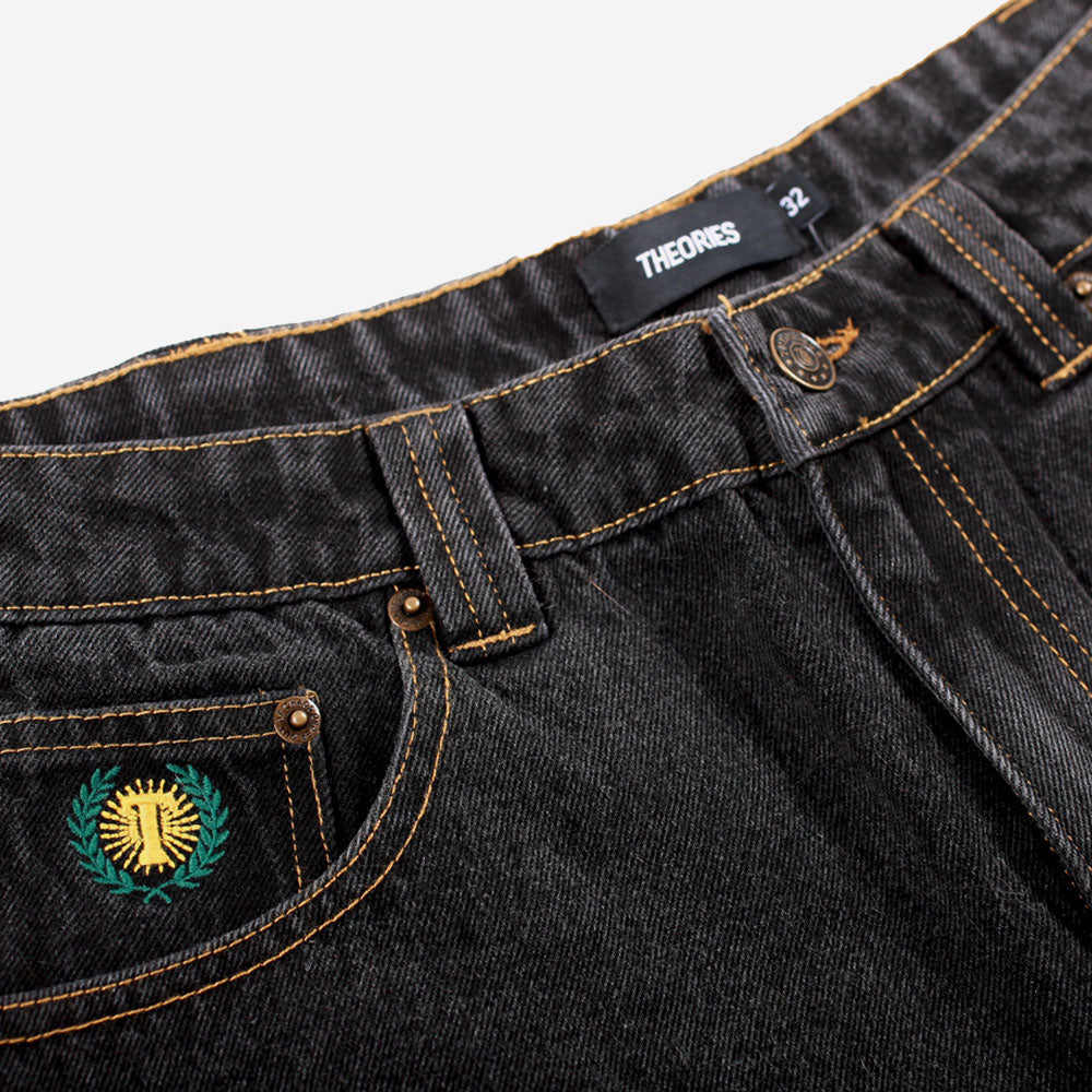 Washed Black Denim Plaze Theories Shorts Detail